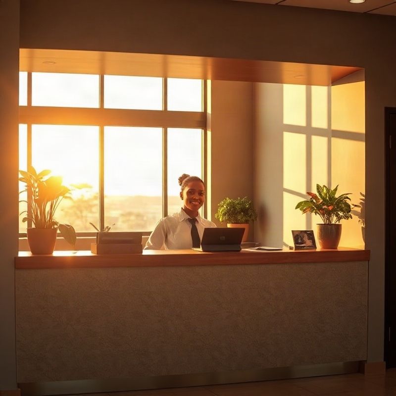 A welcoming reception desk at the Echogbeta office in Kisumu